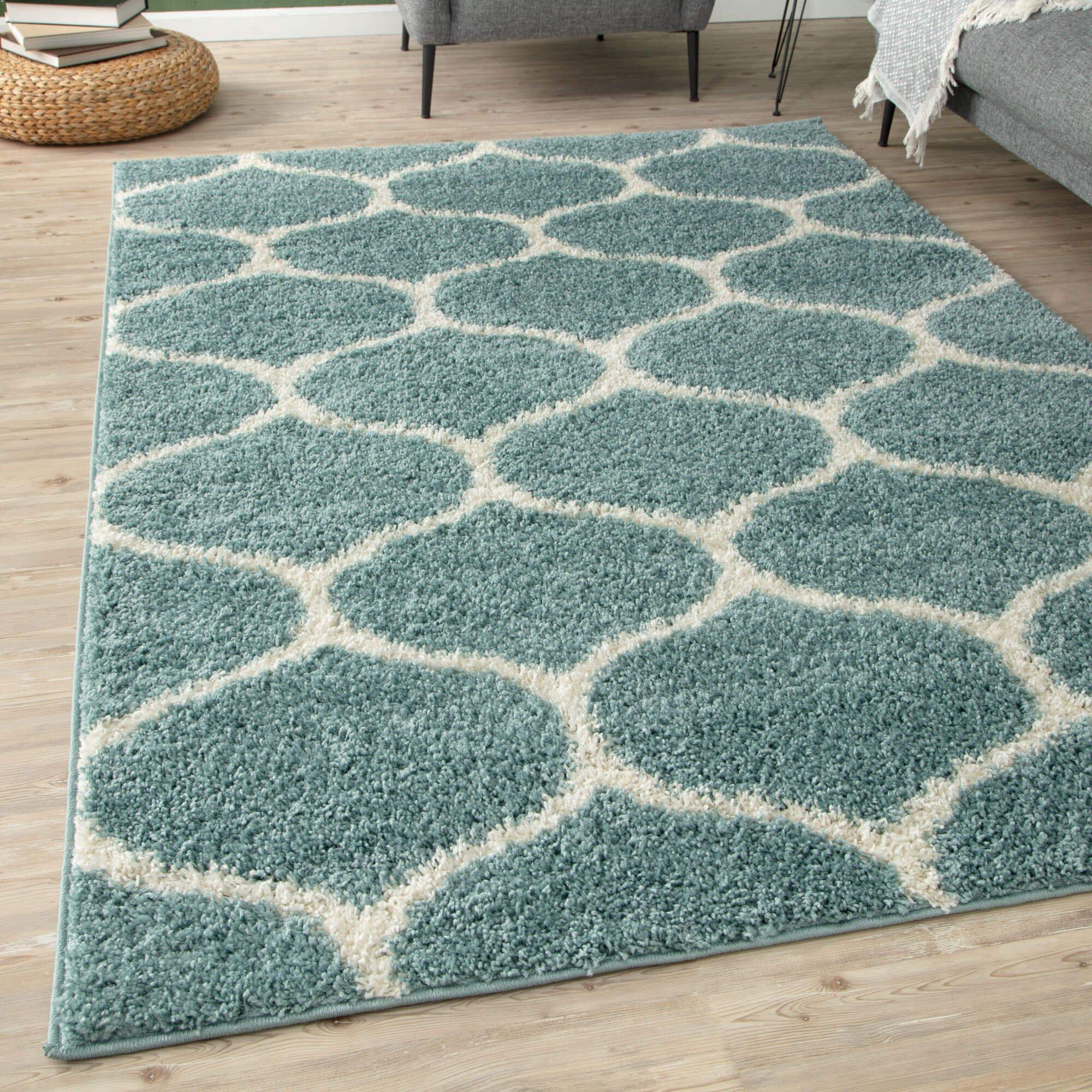 Myshaggy Collection Rugs Trellis Design in Duck Egg Blue - 384DB